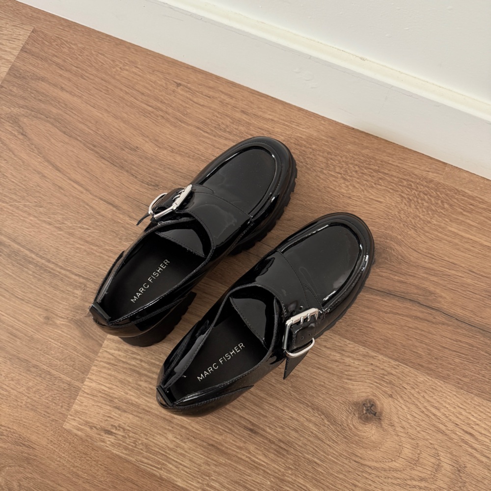 Marc Fisher Black Loafers with Silver Buckle